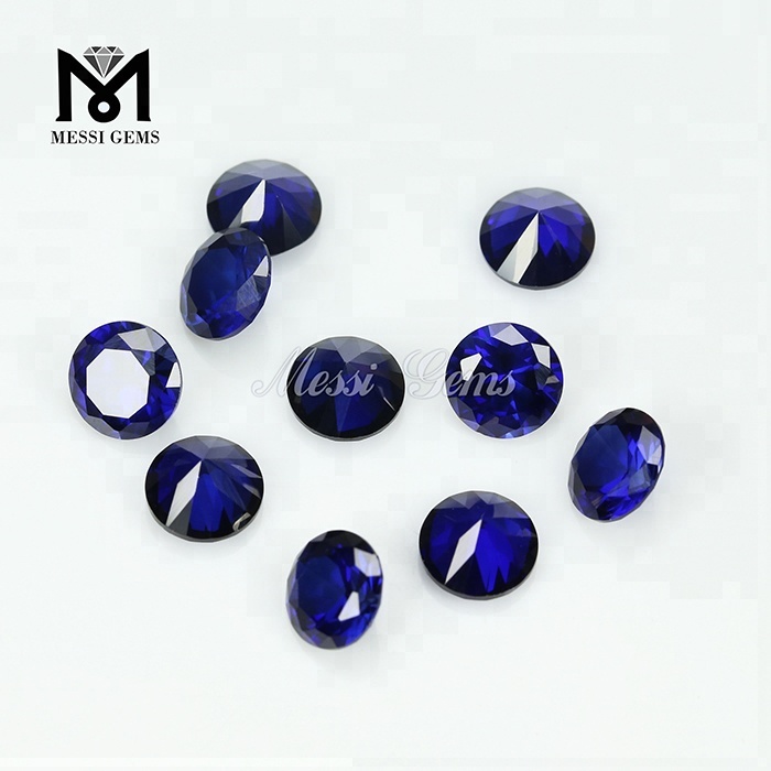 runde synthetische Saphirsteine ​​aus blauem Korund Nr. 34 im Diamantschliff