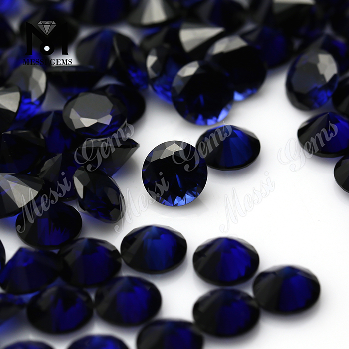 Wuzhou Stock Factory Runde 7 mm synthetischer 34 # blauer Korund-Edelstein