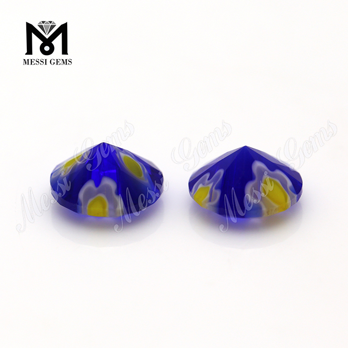 8,0 MM Runder dekorativer farbiger Glasstein mit blauer Blume