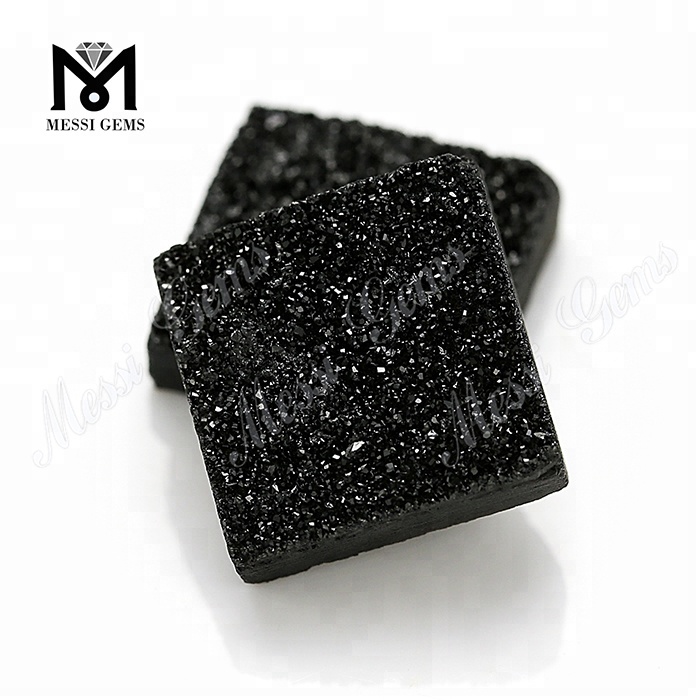 Druzy-Stein, schwarze quadratische Form, 12 x 12 mm, natürlicher Druzy für Schmuck