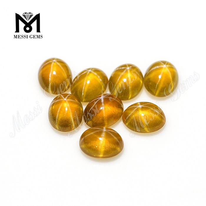 Im Labor hergestellter ovaler Saphir-Cabochon, 7 x 9 mm, gelber Sternsaphir