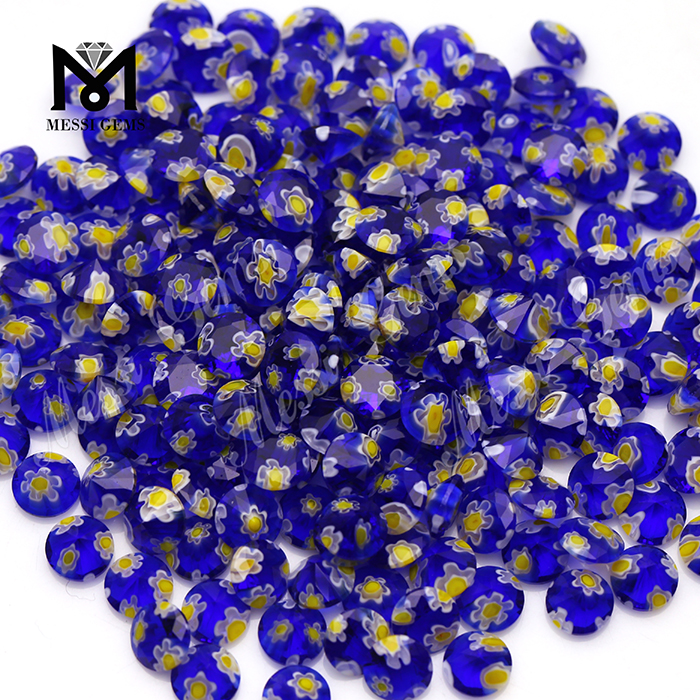 8,0 MM Runder dekorativer farbiger Glasstein mit blauer Blume