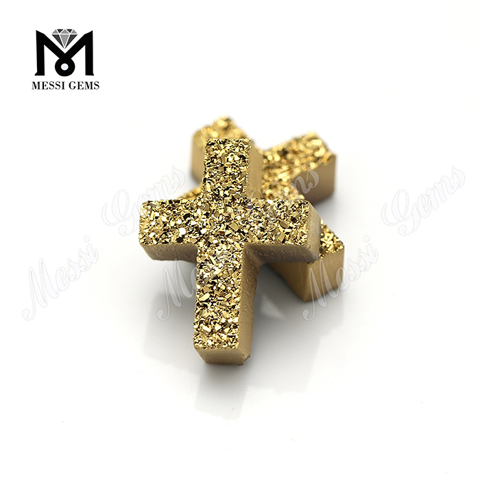 Polierte natürliche Edelsteine ​​24K Gold Cross Agate Druzy Stones