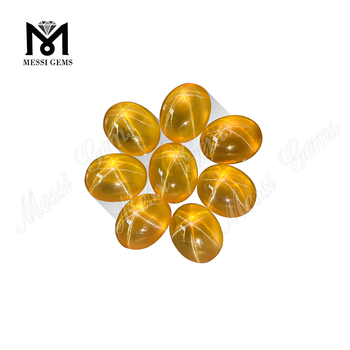 Im Labor hergestellter ovaler Saphir-Cabochon, 7 x 9 mm, gelber Sternsaphir