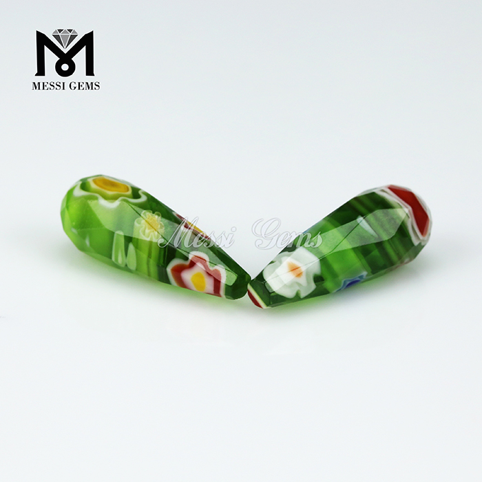 grüne Farbe Tropfenform Murano Frostglasperle Millefiorie