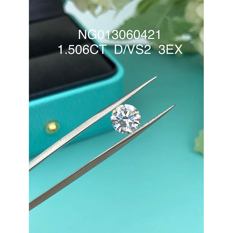 Runder weißer Lab-Grown-Diamantstein, 1,506 ct VS2 D-Farbe