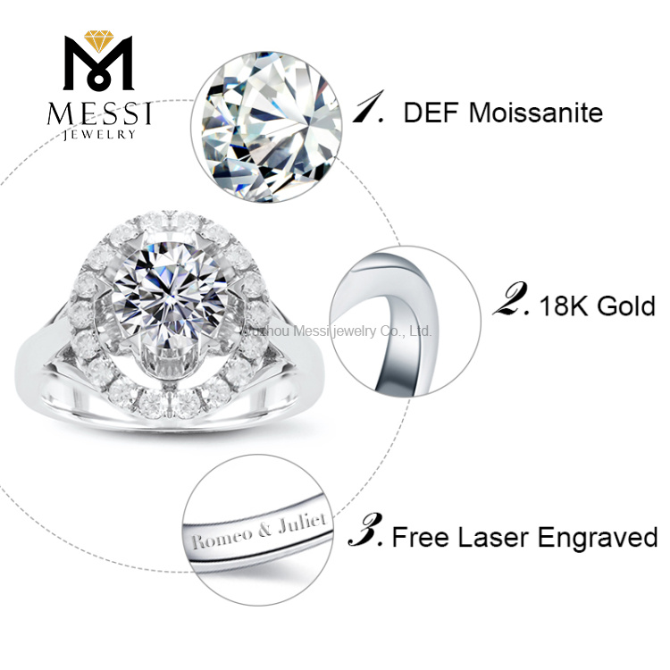 Großhandelsedelstein-Ring 18K Gold Moissaniute Ring für Verlobungs-Eheringe