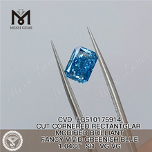 1,04 CT CVD-Diamant RECTANTGLAR FANCY VIVID GREENISH BLUE SI1 VG VG im Labor gezüchteter Diamant LG510175914 