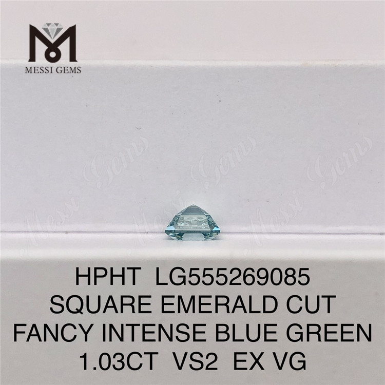 Labordiamant LG555269085, QUADRATISCH GESCHLIFFEN, FANCY INTENSE BLUE GREEN VS2 EX VG HPHT, 1,03 KT