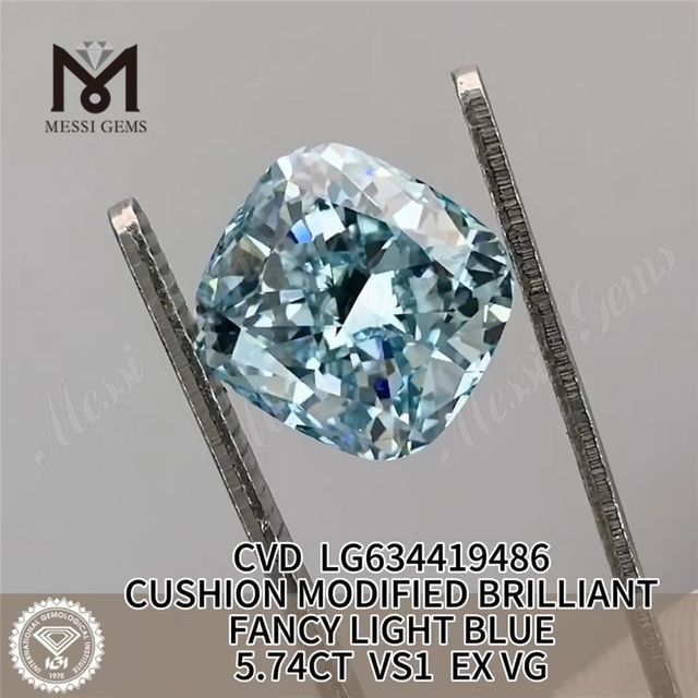 5,74 CT CUSHION MODIFIED BRILLIANT FANCY LIGHT BLUE Simulierte Diamanten VS1 EX VG CVD LG634419486