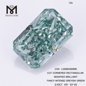 3,23 CT VS1 EX VG CUT CORNERED RECTANGULAR Fancy Green Lab Diamond Cvd LG586346999 