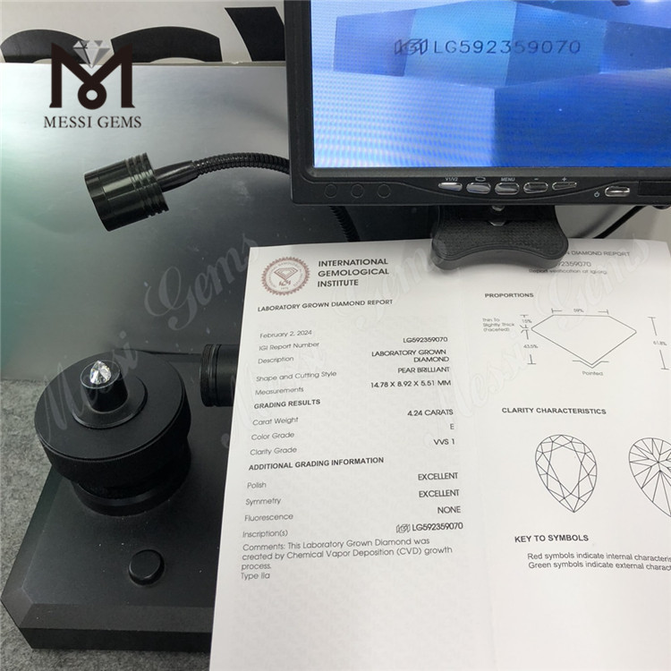 4,24 CT Birnenschliff IGI Diamant E VVS1 EX EX CVD LG592359070丨Messigems