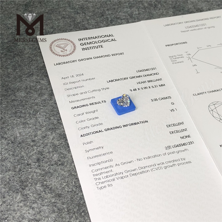 3,05 CT G VS1 HS CVD im Labor hergestellte Diamanten im Großhandel LG633451231丨Messigems 