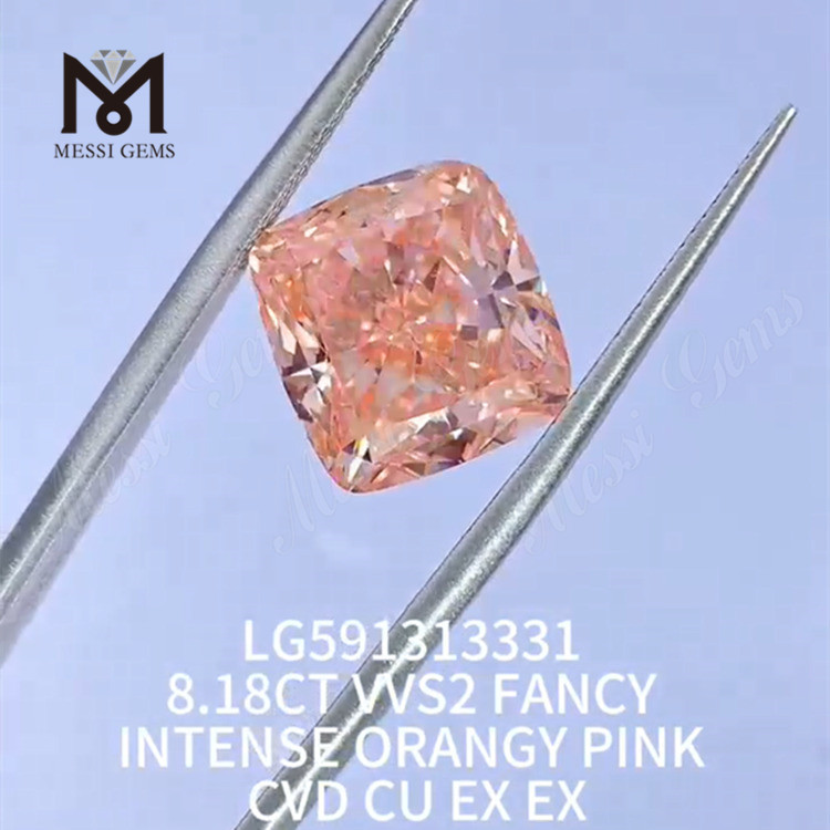 8,18 CT VVS2 FANCY INTENSE ORANGY PINK CVD CU EX EX Lab Grown Pink Diamond