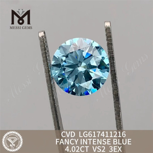 4,02 CT runde VS2 FANCY INTENSE BLUE synthetische Diamanten online丨Messigems CVD LG617411216 
