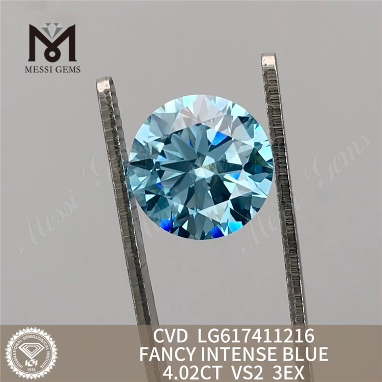 4,02 CT runde VS2 FANCY INTENSE BLUE synthetische Diamanten online丨Messigems CVD LG617411216 