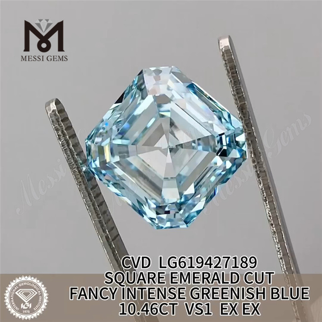 10,46 KT QUADRATISCHER EMERALD-Labordiamant FANCY INTENSE GREENISH BLUE VS1 CVD LG619427189丨Messigems 