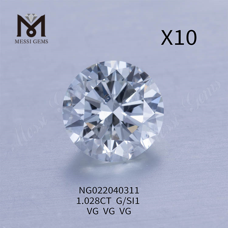 G 1,028 ct SI1 weißer, im Labor gewachsener Diamantstein, rund, EX-SCHNITT