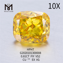 0,81 ct FiY-Diamant aus dem Labor gezüchtet Kissenschliff VS2