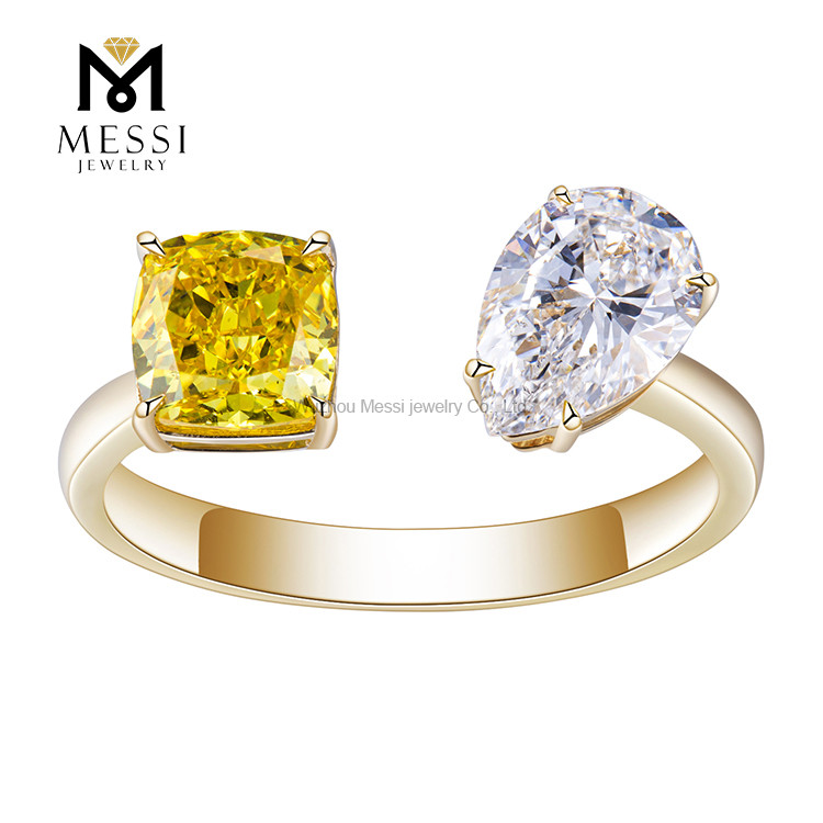 18-Karat-Goldring, modischer Ring, gelber und weißer Labordiamantring für Frauen