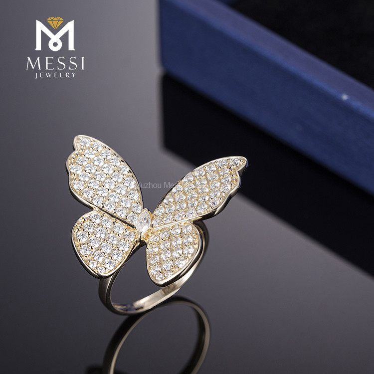 14K 18K Schmetterling-Moissanit-Goldring D-Moissanit-Stein für Frauen