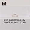 2,00 ct ovaler H-Farbton HPHT vs. synthetischer Diamant VG VG