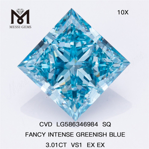 3ct SQ Blue Lab Grown Diamond VS1 EX EX SQ FANCY INTENSE GRÜNLICH BLAUER CVD-DIAMANT LG586346984