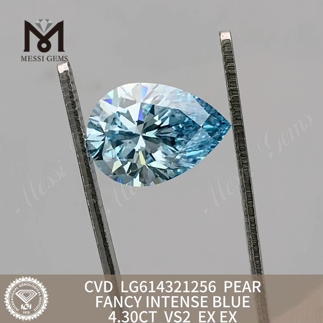 4,30 ct Birne, bester simulierter Diamant VS2 FANCY INTENSE BLUE, Messigems CVD LG614321256 