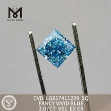 Labordiamant mit 3,07 CT VS1 SQ FANCY VIVID BLUE, Kosten IGI-zertifizierter nachhaltiger Glanz, Messigems CVD LG617411229 