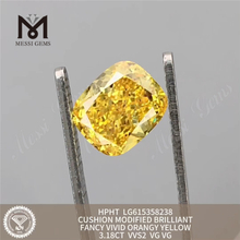 3.18CT VVS2 Kissen Phantasievivid Orangy Yellow Lose Grown Diamond LG615358238