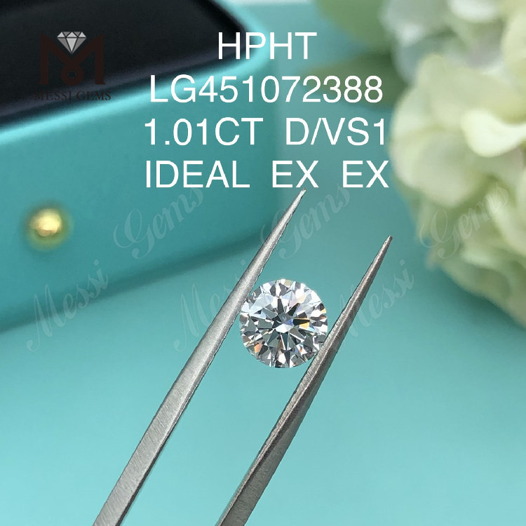 1,01 ct D VS1 runder, im Labor gezüchteter Diamant HPHT mit IDEL-Schliff