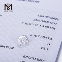 hpht lab erstellte Diamanten 3,15 Karat H VSI1 EX weiß EMERALD CUT hpht