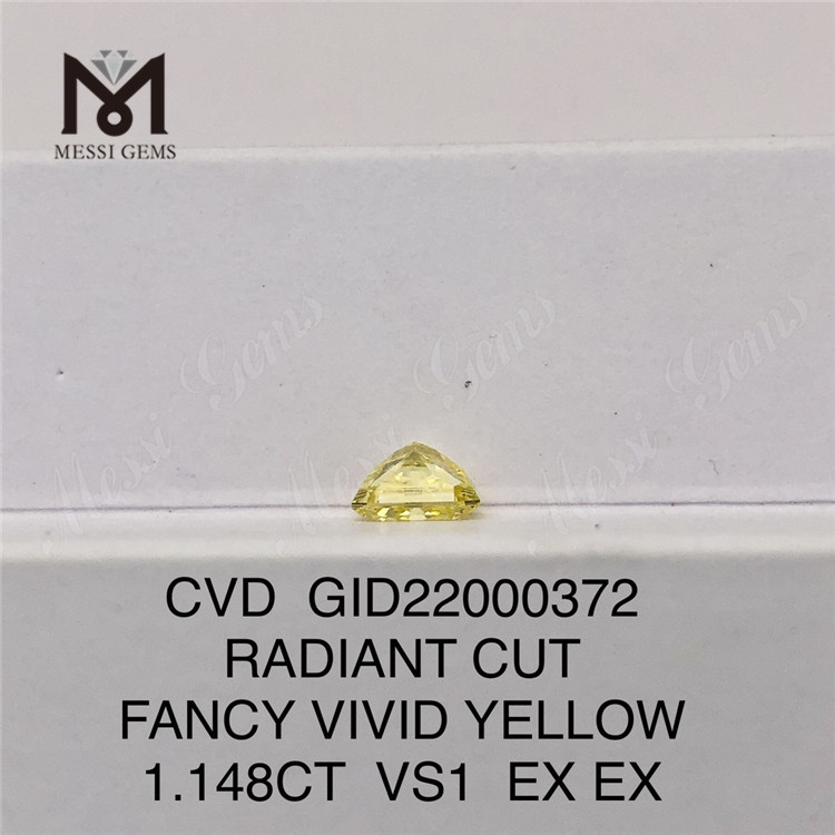 GID22000372 1,148 CT CVD RADIANT CUT FANCY VIVID YELLOW VS1 EX EX Synthetische Diamanten zum Großhandelspreis