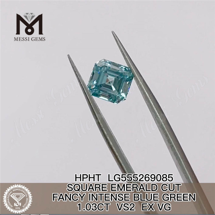 Labordiamant LG555269085, QUADRATISCH GESCHLIFFEN, FANCY INTENSE BLUE GREEN VS2 EX VG HPHT, 1,03 KT