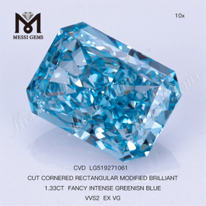 1,33 CT FANCY INTENSE GREEN BLUE VVS2 EX VG RECHTECKIGER, im Labor gezüchteter Diamant CVD LG519271061 