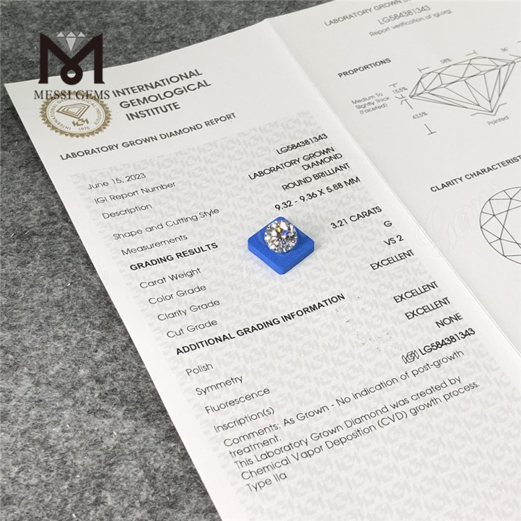 3,21 CT G VS2 3EX CVD Lab Grown Diamonds LG584381343 Eine ethische und umweltfreundliche Alternative丨Messigems 