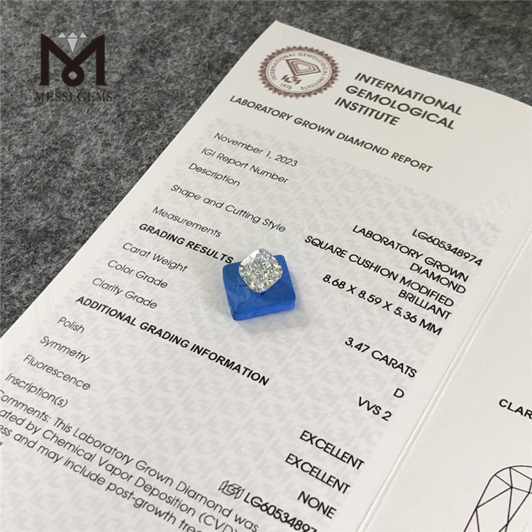 3,47 CT D VVS2 CUSHION IGI-zertifizierte Diamanten VVS enthüllen den Glanz der VVS-Qualität丨Messigems LG605348974 
