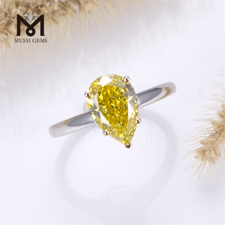 3ct Solitaire Elegance Lab-grown Diamant Ring mit gelbem Birnendiamant