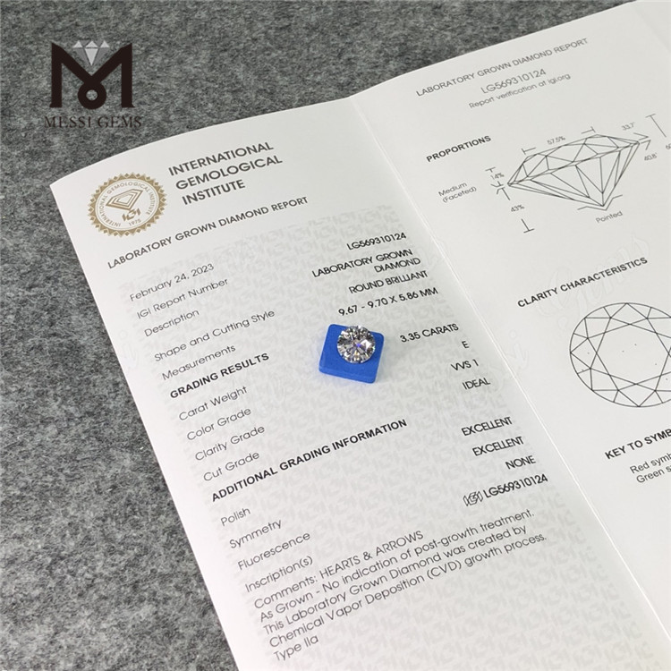 3,35 CT E VVS1 ID EX EX, im Labor gezüchtete, zertifizierte Diamanten