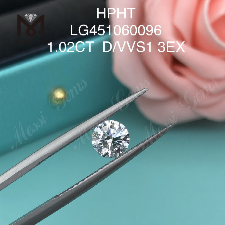 1,02 Karat D VVS1 runder, im Labor gezüchteter Diamant HPHT mit EX-Schliff