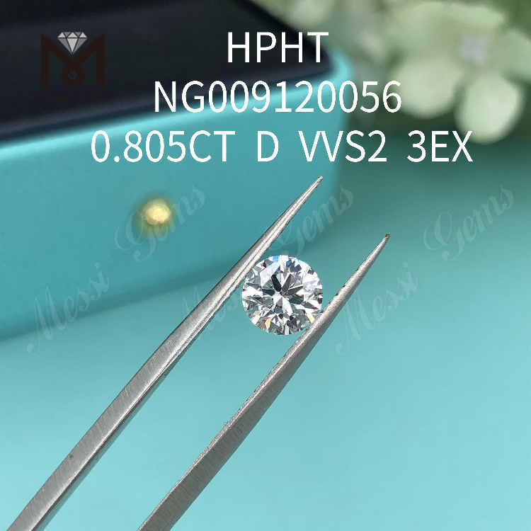 0,805 CT runder, loser, im Labor hergestellter Diamant VVS2 3EX, weiß