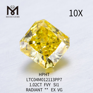 Ausgefallene, leuchtend gelbe Labordiamanten im Strahlenschliff, 1,02 ct SI1 