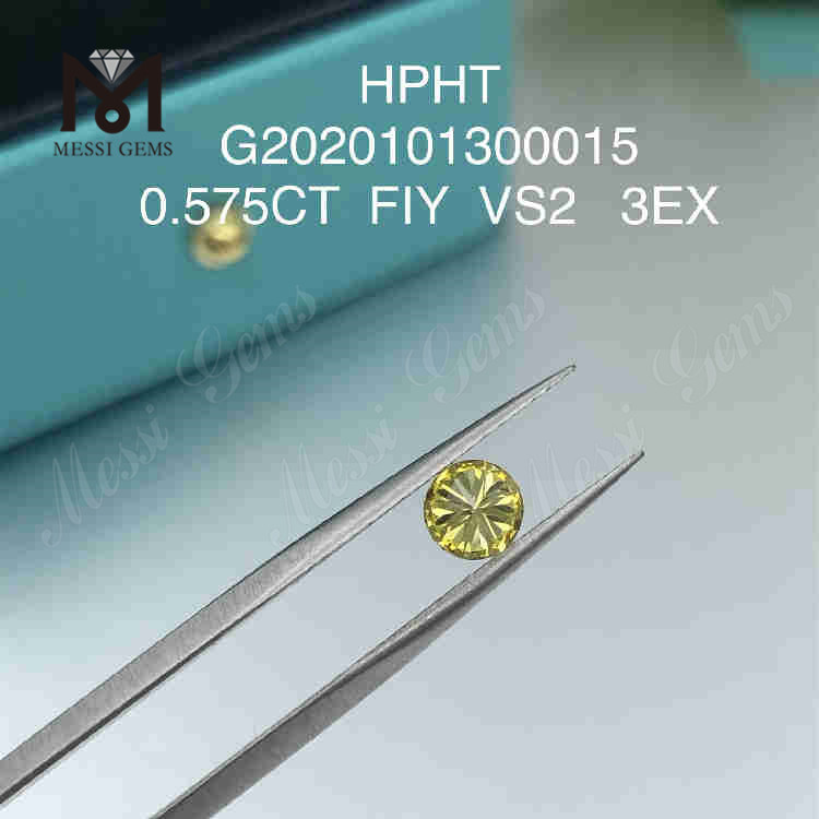 0,575 ct FIY VS2 3EX Runde, im Labor gefertigte gelbe Diamanten