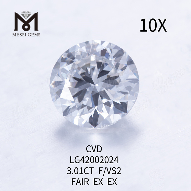 3,01 Karat F/VS2 runder, im Labor gezüchteter Diamant EX EX Cvd-Diamant im Großhandel
