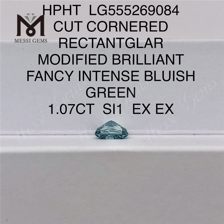 1,07 CT RECTANTGLAR FANCY INTENSE BLAISH GREEN SI1 EX EX HPHT Labordiamant LG555269084 