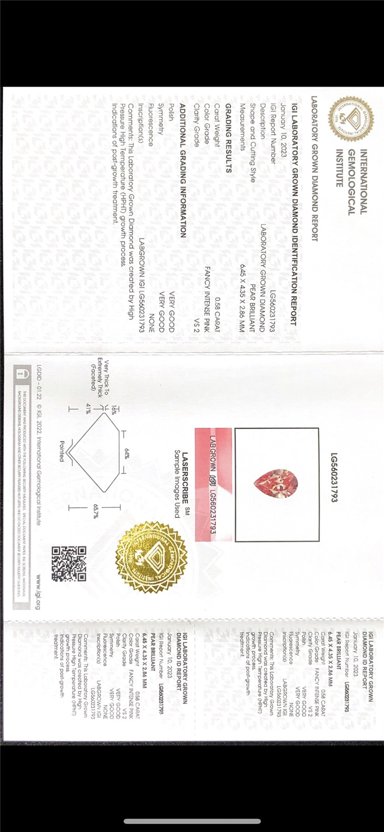 Hersteller von rosafarbenen Labordiamanten mit 0,52 ct 