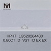 Runder Brillantschliff, 0,8 ct D VS1 ID EX EX HPHT, im Labor gezüchteter Diamant. Neupreis