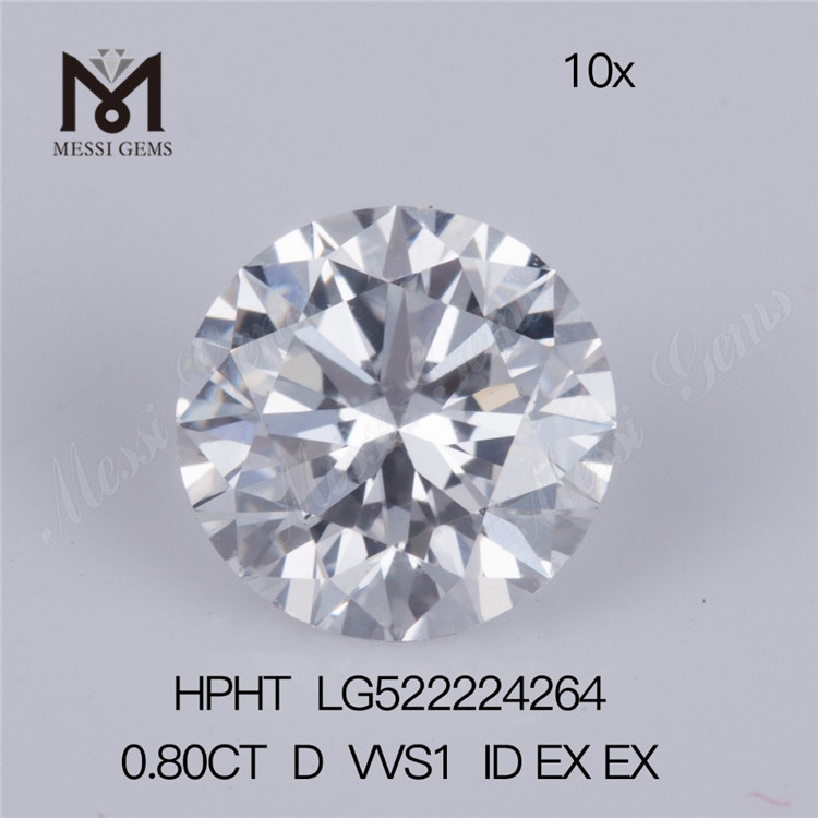Runde Form 0,8 Karat D/ VVS1 ID EX EX im Labor gezüchteter Diamant mit HPHT-Zertifikat Großhandelspreis 
