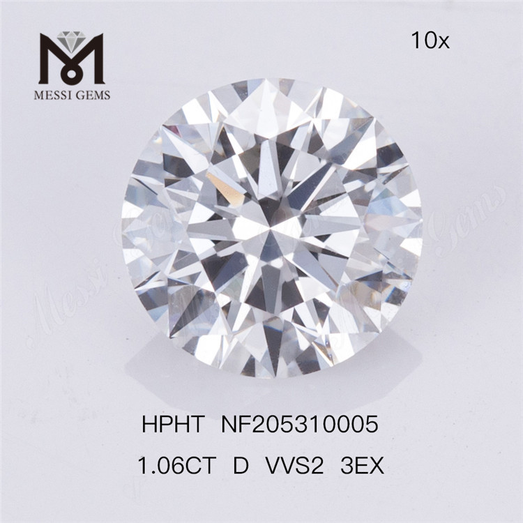 1,06 ct D-Farbe VVS2 3EX runder synthetischer HPHT-Labor-Grown-Diamant