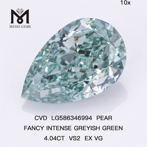 4ct Fancy Green Lab Grown Diamonds PEAR FANCY INTENSE GREYISH GREEN VS2 EX VG CVD LG586346994